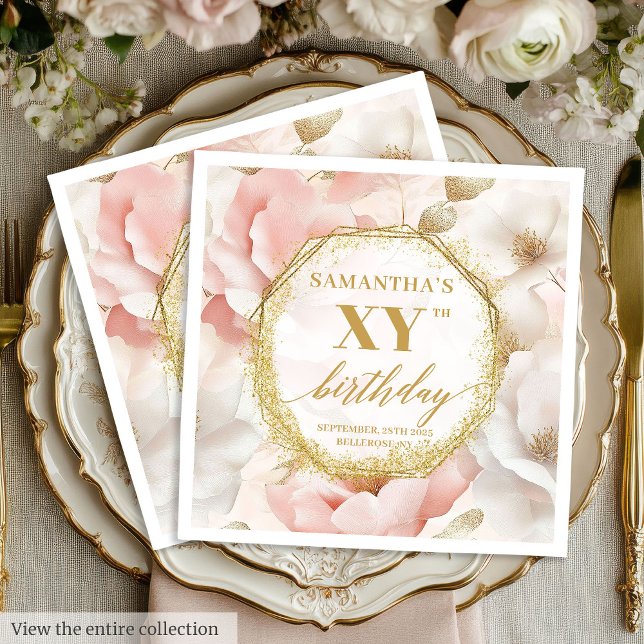 Vattenfärgsfärgad Blommigt Dusty Rosa 90 Birthday  Pappersservett (Watercolor Floral Dusty Pink 90 Birthday Napkins)