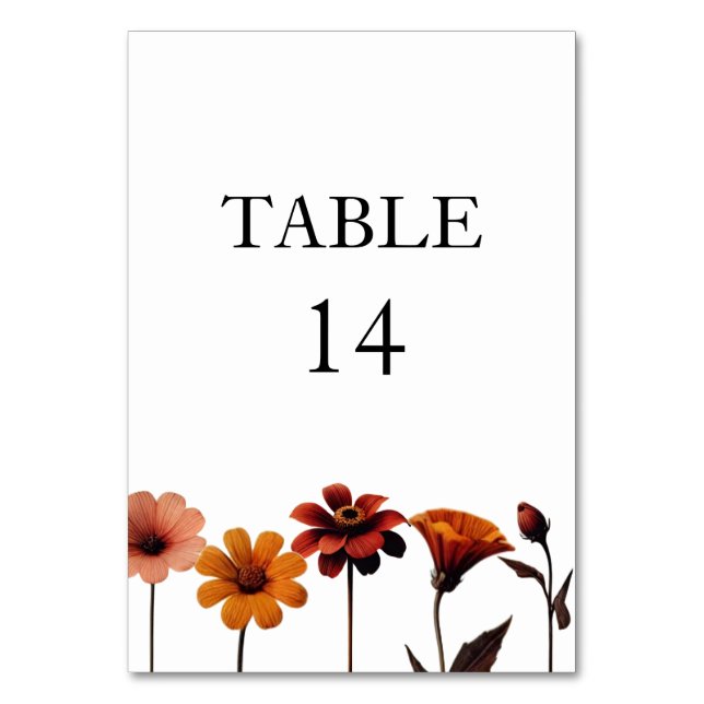 Vattenfärgsfärgad Blommigt Fold Sunset Red & Orang Bordsnummer (Framsidan)