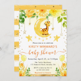 Vattenfärgsfärgad Blommigt Giraffe Baby Shower Inbjudningar