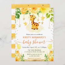 Vattenfärgsfärgad Blommigt Giraffe Baby Shower