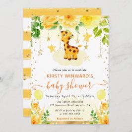 Vattenfärgsfärgad Blommigt Giraffe Baby Shower Inbjudningar