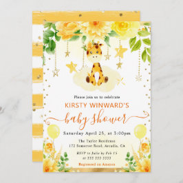 Vattenfärgsfärgad Blommigt Giraffe Baby Shower Inbjudningar