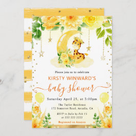 Vattenfärgsfärgad Blommigt Giraffe Baby Shower Inbjudningar