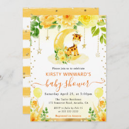 Vattenfärgsfärgad Blommigt Giraffe Baby Shower Inbjudningar