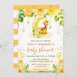 Vattenfärgsfärgad Blommigt Giraffe Baby Shower Inbjudningar