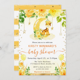 Vattenfärgsfärgad Blommigt Giraffe Baby Shower Inbjudningar