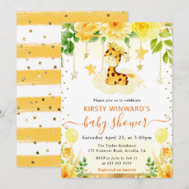 Vattenfärgsfärgad Blommigt Giraffe Baby Shower Inbjudningar