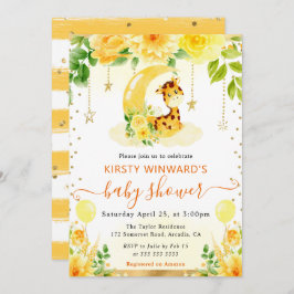 Vattenfärgsfärgad Blommigt Giraffe Baby Shower Inbjudningar