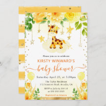 Vattenfärgsfärgad Blommigt Giraffe Baby Shower