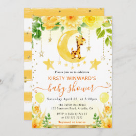 Vattenfärgsfärgad Blommigt Giraffe Baby Shower Inbjudningar