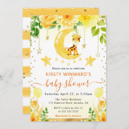 Vattenfärgsfärgad Blommigt Giraffe Baby Shower Inbjudningar