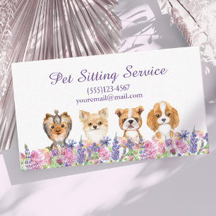 Vattenfärgsfärgad Blommigt Hund Pet Sitta Grooming Visitkort