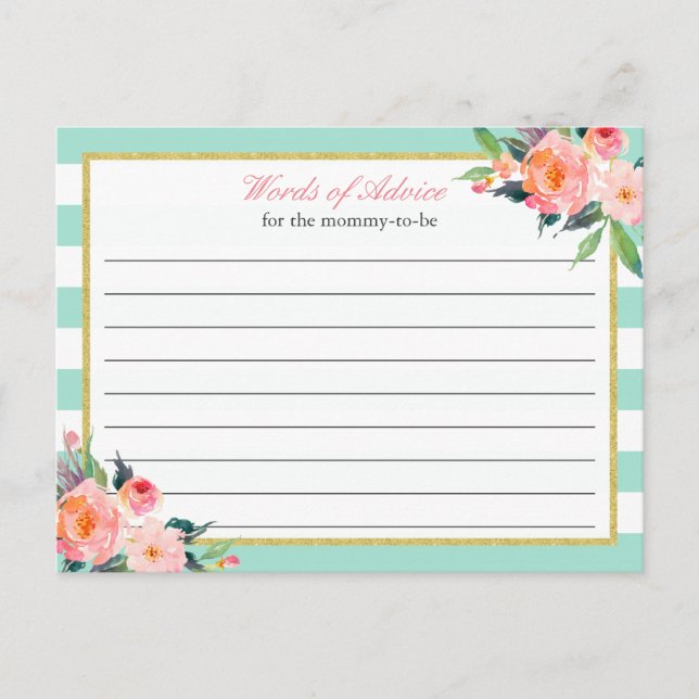 Vattenfärgsfärgad Blommigt Mint Grönt Ord för Advi Rådkort (Framsida)