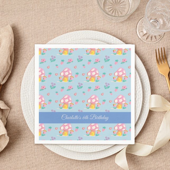 Vattenfärgsfärgad Blommigt Mushroom Mönster Blue B Pappersservett (Skapare uppladdad)