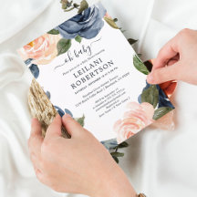 Vattenfärgsfärgad Blommigt Rosa Navy Oh Baby Showe
