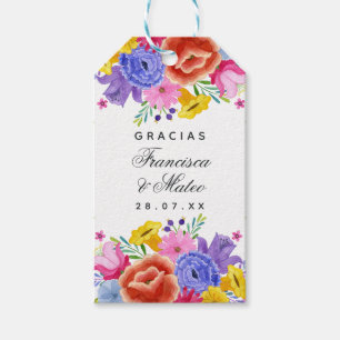Vattenfärgsfärgad Blommigt spanska Fiesta Bröllop Presentetikett