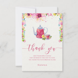 Vattenfärgsfärgad Blommigt Tea Party tackkort Tack Kort