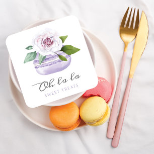 Vattenfärgsfärgad Blommigt Violet Macaron Bakery & Fyrkantigt Visitkort