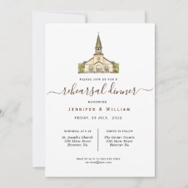 Vattenfärgsfärgad Chapel Bröllop Rehearsal Middag Inbjudningar
