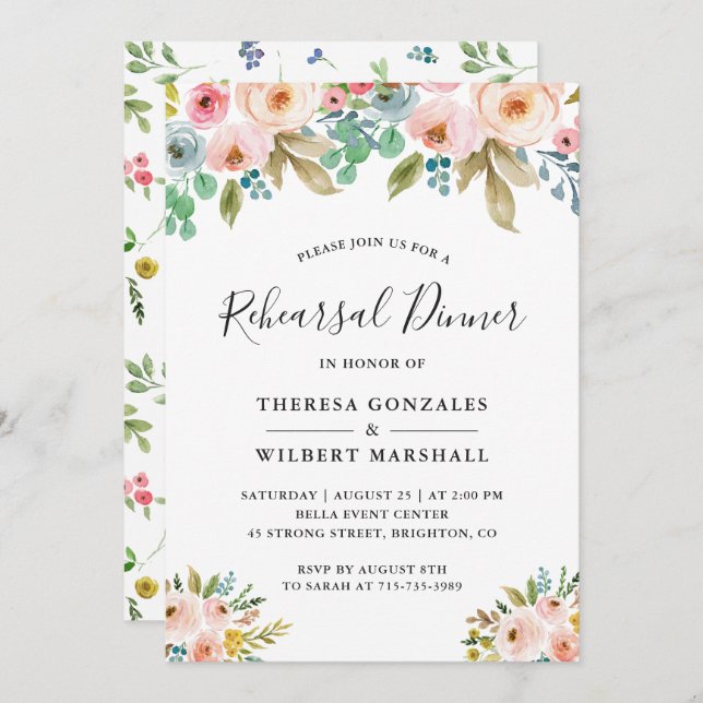 Vattenfärgsfärgad Chic Blommigt Bröllop repetition Inbjudningar (Fram/baksida)