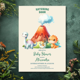 Vattenfärgsfärgad cute Dinosaur Greenery Baby Show Inbjudningar