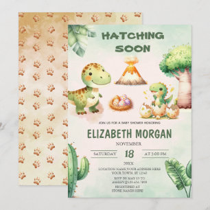 Vattenfärgsfärgad cute Dinosaur-kläckning snart på Inbjudningar