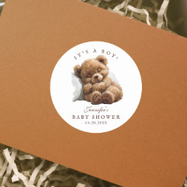 Vattenfärgsfärgad cute-Nalle - en pojke Runt Klistermärke