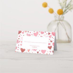 Vattenfärgsfärgad Cute Rosa Red Hearts Valentine D Placeringskort