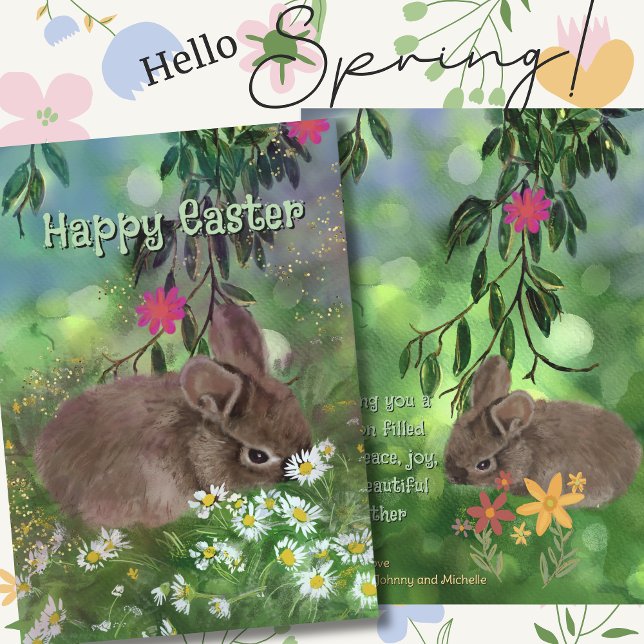 Vattenfärgsfärgad Daisy Bunny Hand färgad Julkort (Watercolor Daisy Bunny Hand Painted Holiday Card)