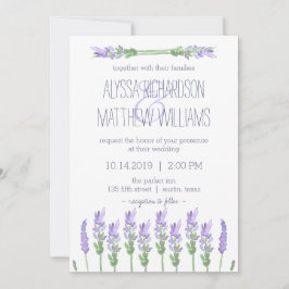 Vattenfärgsfärgad Fransk Lavender på White Bröllop Inbjudningar
