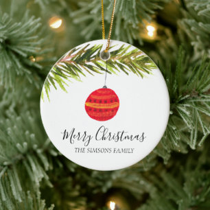 Vattenfärgsfärgad God jul Träd Merry och smart Julgransprydnad Keramik