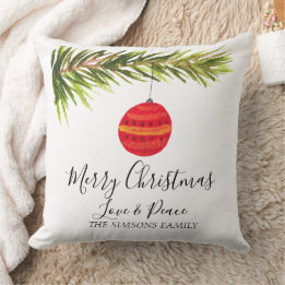 Vattenfärgsfärgad God jul Träd Merry och smart Kudde