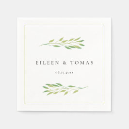 Vattenfärgsfärgad grönt löv bröllop papper napkin pappersservett