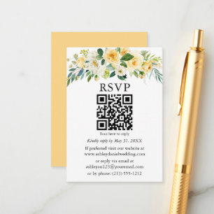 Vattenfärgsfärgad Gult Vit Blommigt Bröllop QR OSA Tilläggskort