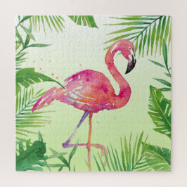 Vattenfärgsfärgad handmålad Flamingo Art Pussel
