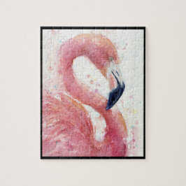 Vattenfärgsfärgad handmålad Flamingo Puzzle Pussel
