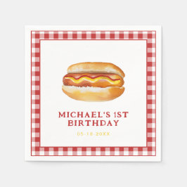 Vattenfärgsfärgad Hett Hund Födelsedagsfest Napkin Pappersservett