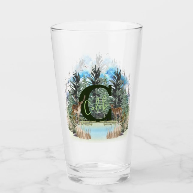 Vattenfärgsfärgad Hjort Personlig Monogram Brev C Glaskopp (Framsida)