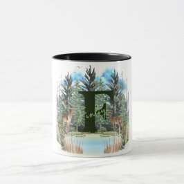 Vattenfärgsfärgad Hjort Personlig Monogram Brev F Mugg