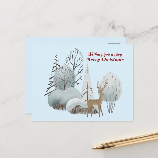 Vattenfärgsfärgad Hjort som önskar dig mycket God  Vykort (Fram/Back In Situ)