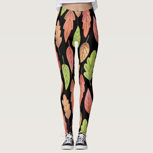 Vattenfärgsfärgad höst löv: sömlös mönster leggings (Framsida)