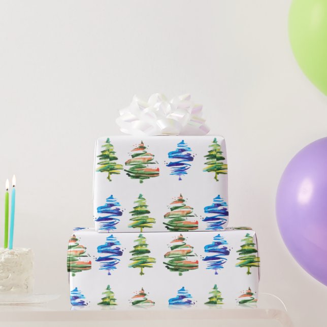 Vattenfärgsfärgad Julgran-färgfull Abstrakt Art Presentpapper (Festgåvor)