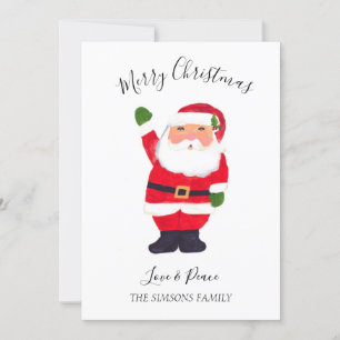 Vattenfärgsfärgad Jultomten Merry och ljus jul Julkort
