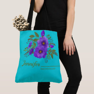 Vattenfärgsfärgad Lila Blommigt Monogrammed Tote B Tygkasse