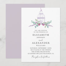 Vattenfärgsfärgad lila blommigt vintage fågelburk