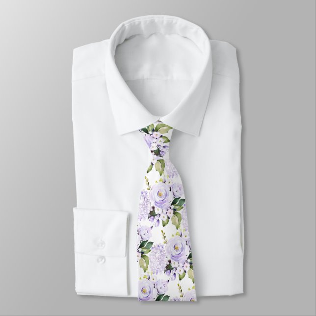 Vattenfärgsfärgad Lila Rosor Hydrangeas Neck Tie Slips (Bunden)