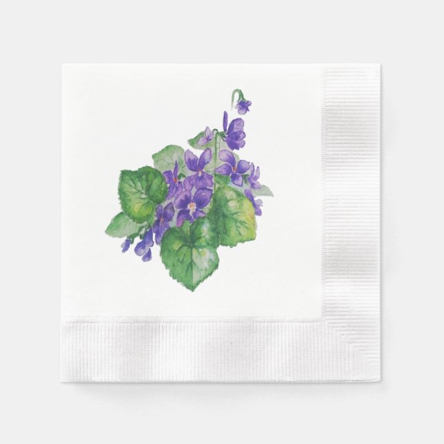 Vattenfärgsfärgad Lila violett Blommigt Art Pappersservett (Framsidan)