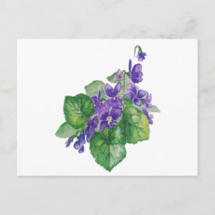 Vattenfärgsfärgad Lila violett Blommigt Art Vykort