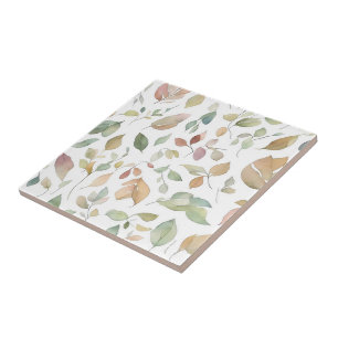 Vattenfärgsfärgad Löv Grönt Earth Tones Kakelplatta