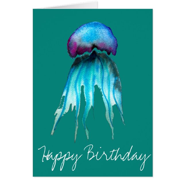 Vattenfärgsfärgad maneter i modern vattenmiljö hälsningskort (Framsidan)